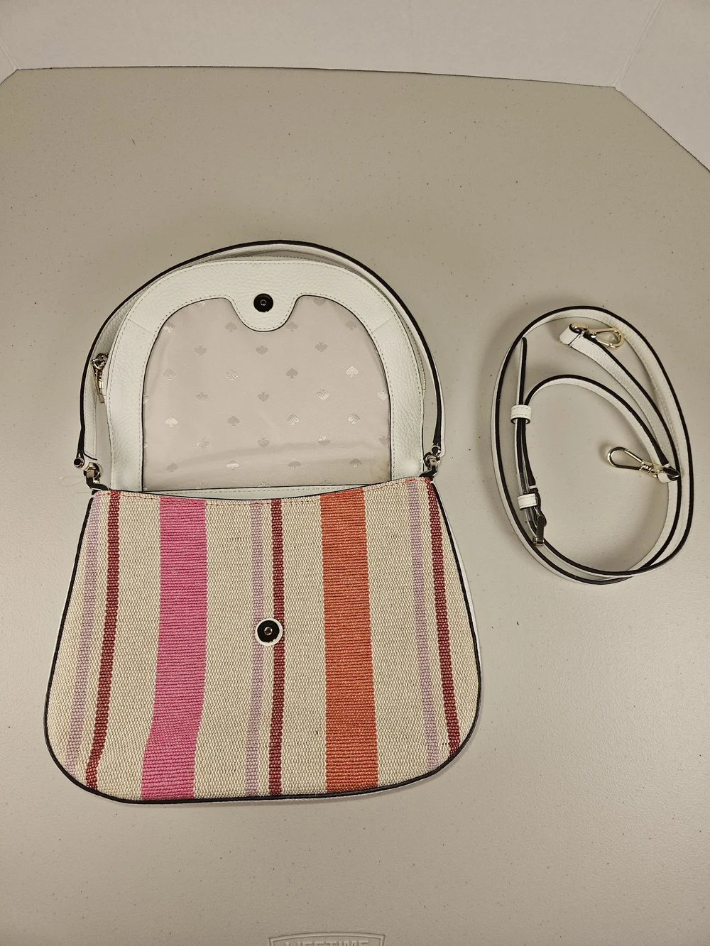 Kate Spade Leila Leather Flap Shoulder White Multi Color Stripe Like New W Strap - Picture 7 of 16